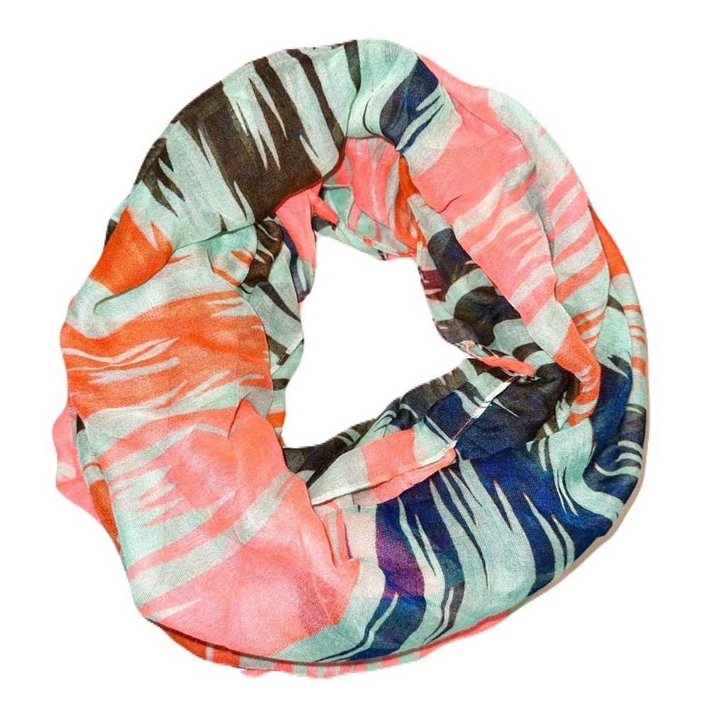 Aztec print mint, bright orange, blue infinity scarf